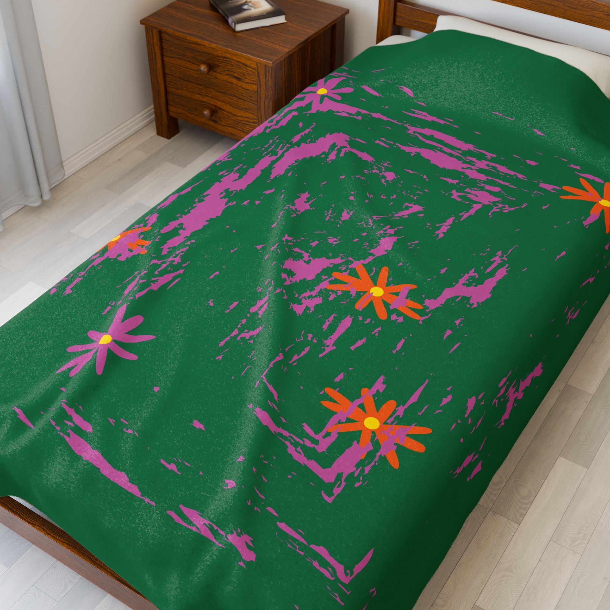 Flower Velveteen Plush Blankets — Jungle Blankets for Bedrooms, Living Rooms, Whimsical Decor