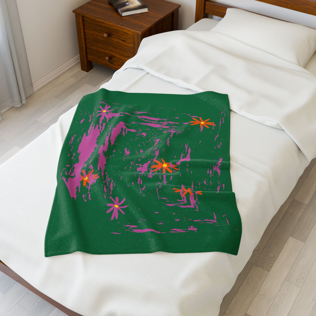 Flower Velveteen Plush Blankets — Jungle Blankets for Bedrooms, Living Rooms, Whimsical Decor