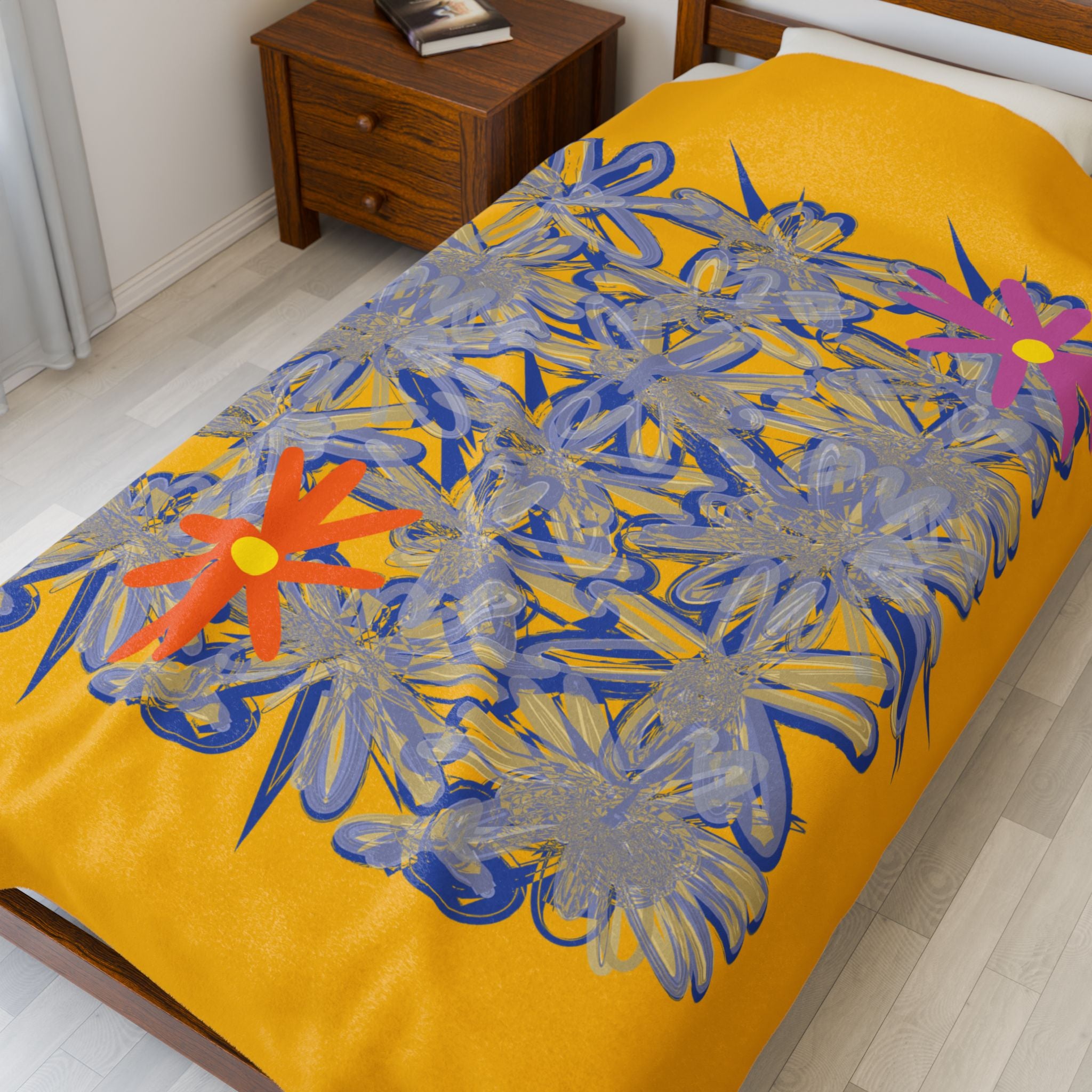 Flower Velveteen Plush Blankets — Jungle Blankets for Bedrooms, Living Rooms, Whimsical Decor