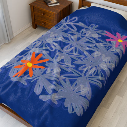 Flower Velveteen Plush Blankets — Jungle Blankets for Bedrooms, Living Rooms, Whimsical Decor