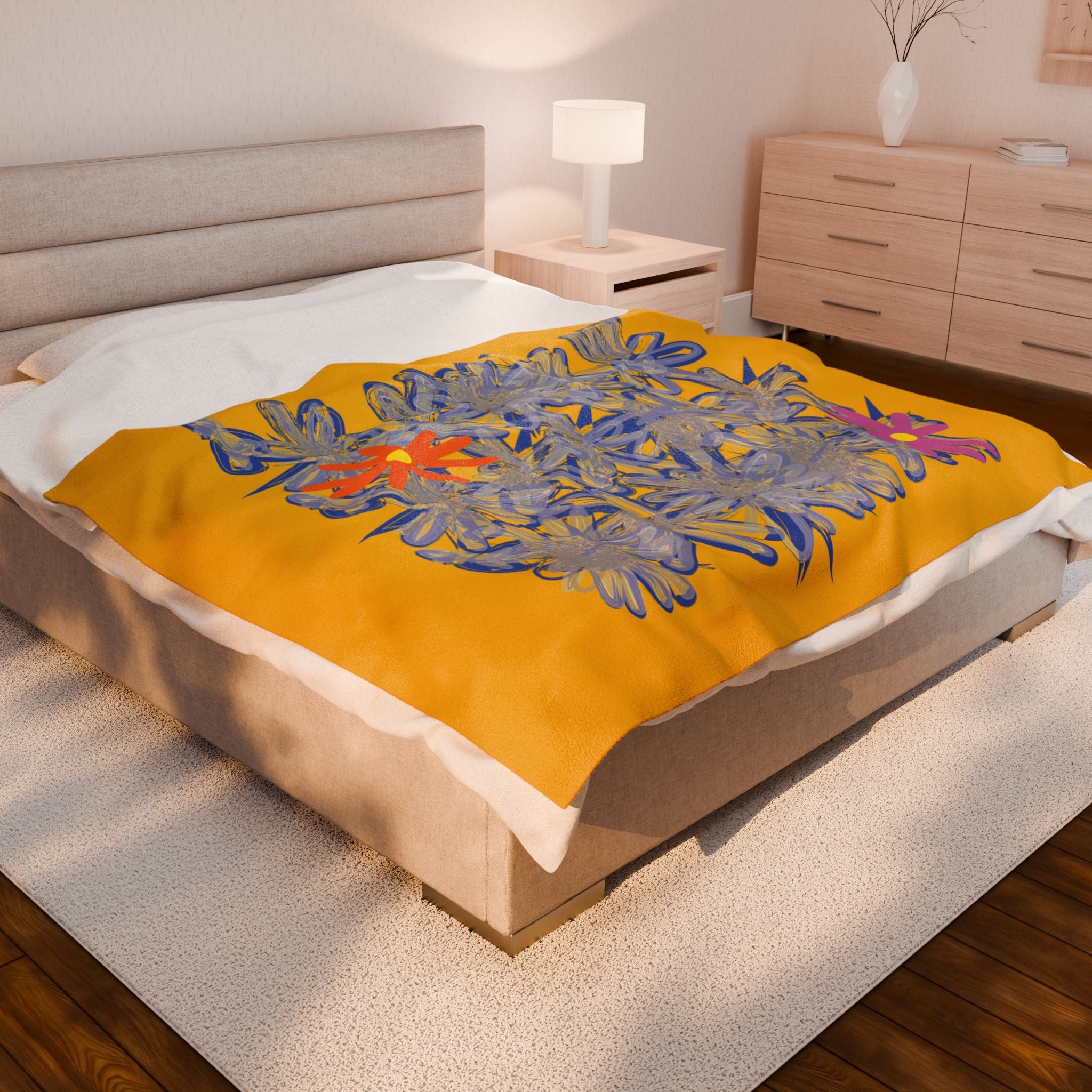 Flower Velveteen Plush Blankets — Jungle Blankets for Bedrooms, Living Rooms, Whimsical Decor