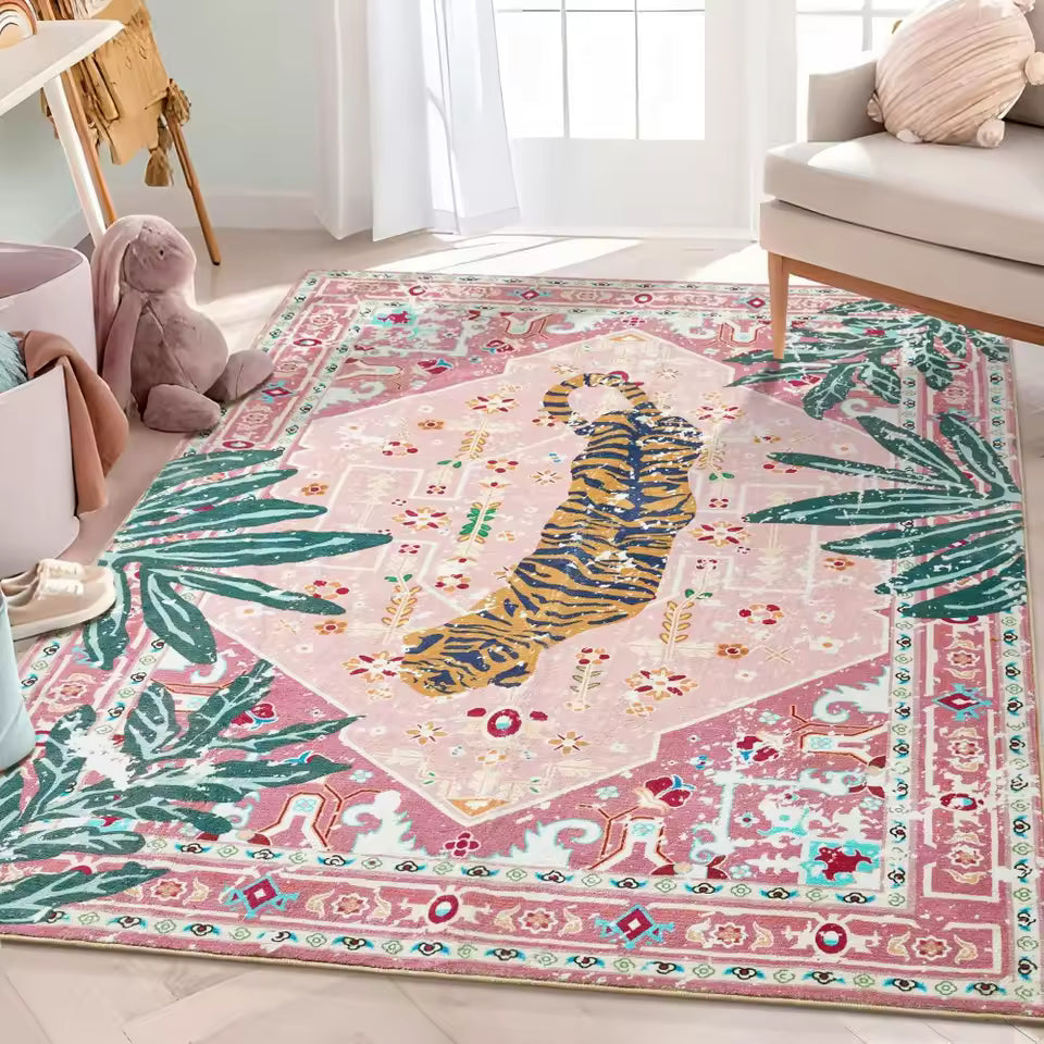 Pink Bohemian Tiger Area Rug