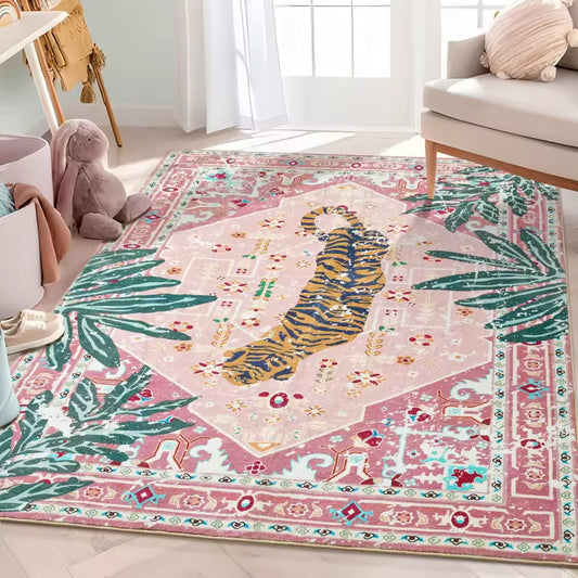Pink Bohemian Tiger Area Rug